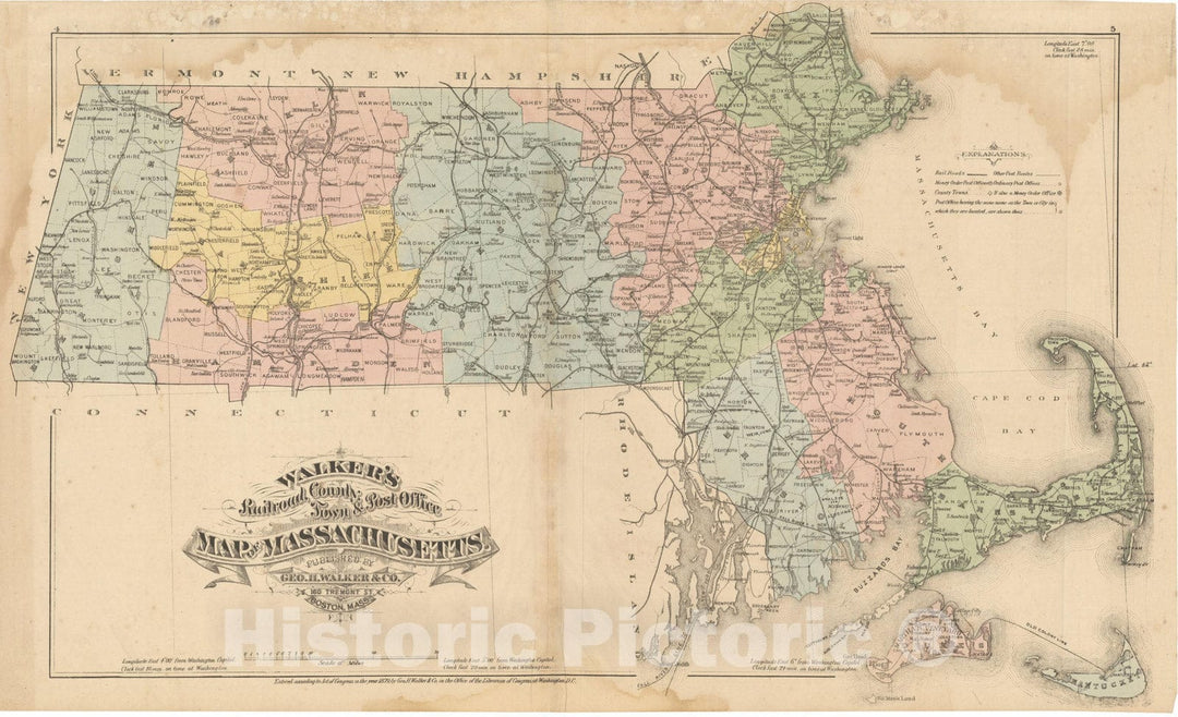 Historic Map : Massachusetts 1879 , Vintage Wall Art