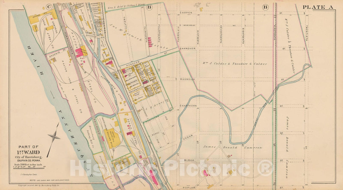 Historic Map : Atlas City of Harrisburg, Harrisburg 1901 Plate A , Vintage Wall Art