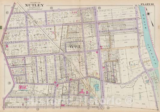 Historic Map : Atlas of Bloomfield, Belleville and Nutley; Essex County Vol D, Nutley 1932 Plate 016 , Vintage Wall Art