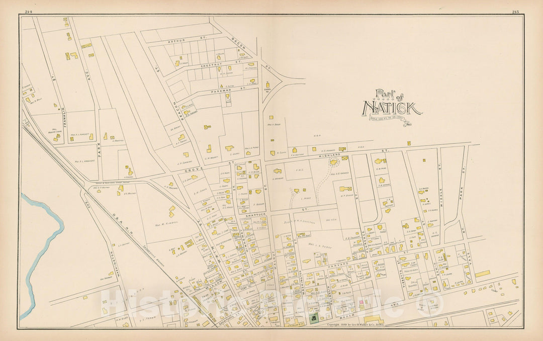 Historic Map : Atlas of Middlesex County, Massachusetts, Natick 1889 , v2, Vintage Wall Art