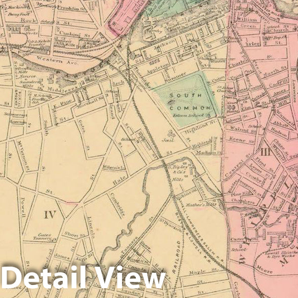 Historic Map : Official Topographical Atlas of Massachusetts, Lowell 1871 , Vintage Wall Art