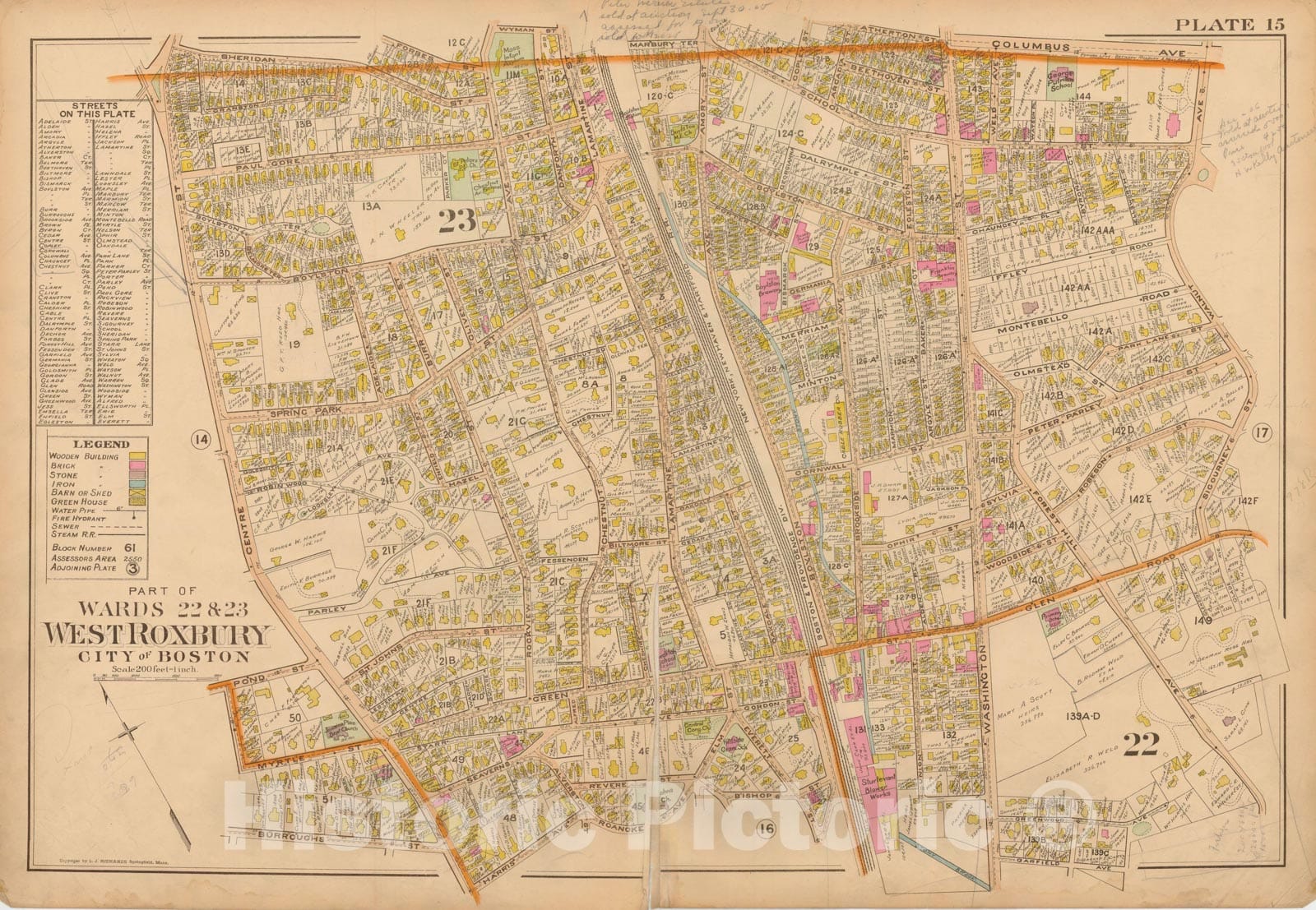 Historic Map : Atlas of Dorchester, West Roxbury and Brighton, Jamaica Plain 1899 Plate 015 , Vintage Wall Art