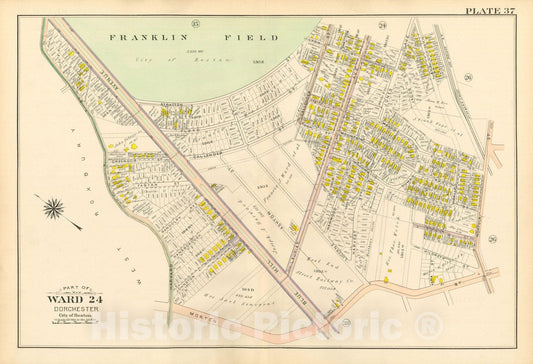 Historic Map : Atlas City of Boston, Vol. 5, Dorchester, 4th Ed., Dorchester 1904 Plate 037 , Vintage Wall Art