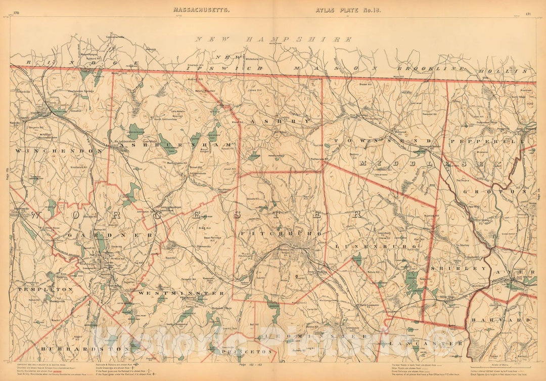 Historic Map : Atlas of Massachusetts, Fitchburg & Gardner & Leominster & Lunenburg & Pepperell & Shirley & Townsend 1891 Plate 018 , Vintage Wall Art