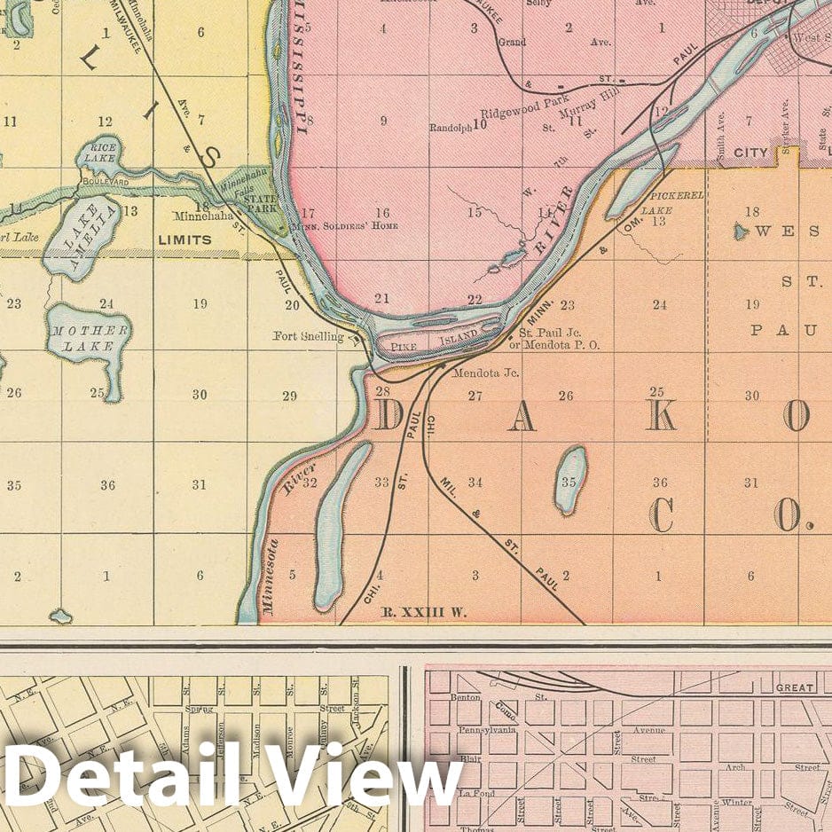 Historic Map : Minneapolis & Saint Paul 1903 , Rand McNally Business Atlas , Vintage Wall Art