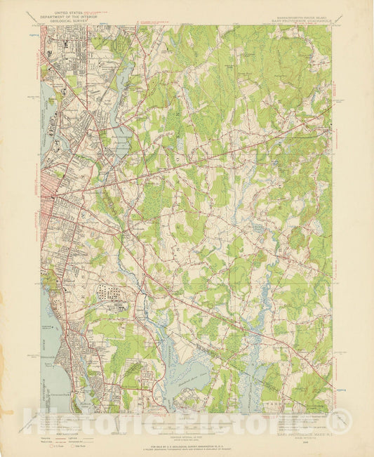 Historic Map : USGS 7.5 Minute Sheets and Quadrangles, East Providence & Rehoboth & Seekonk 1949 Topographic Map , v2, Vintage Wall Art