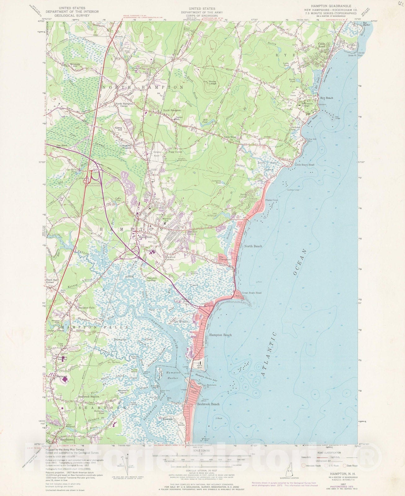 Historic Map : Hampton & North Hampton & Rye 1973 Topographic Map , Vintage Wall Art
