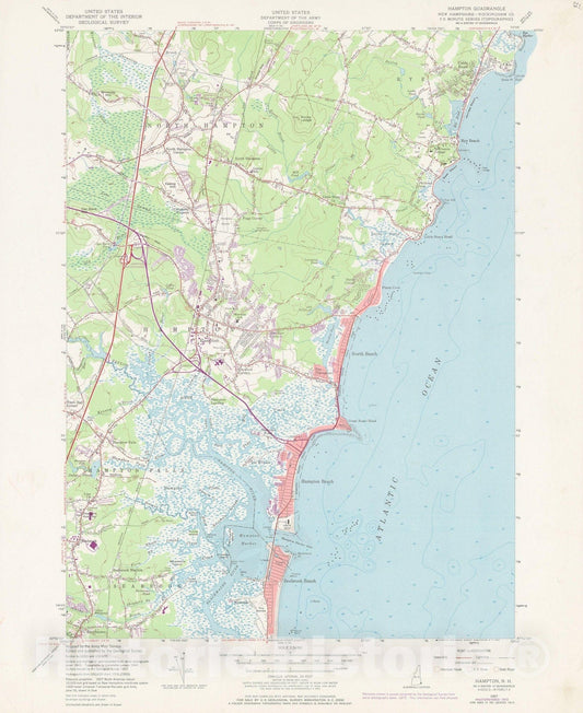 Historic Map : Hampton & North Hampton & Rye 1973 Topographic Map , Vintage Wall Art