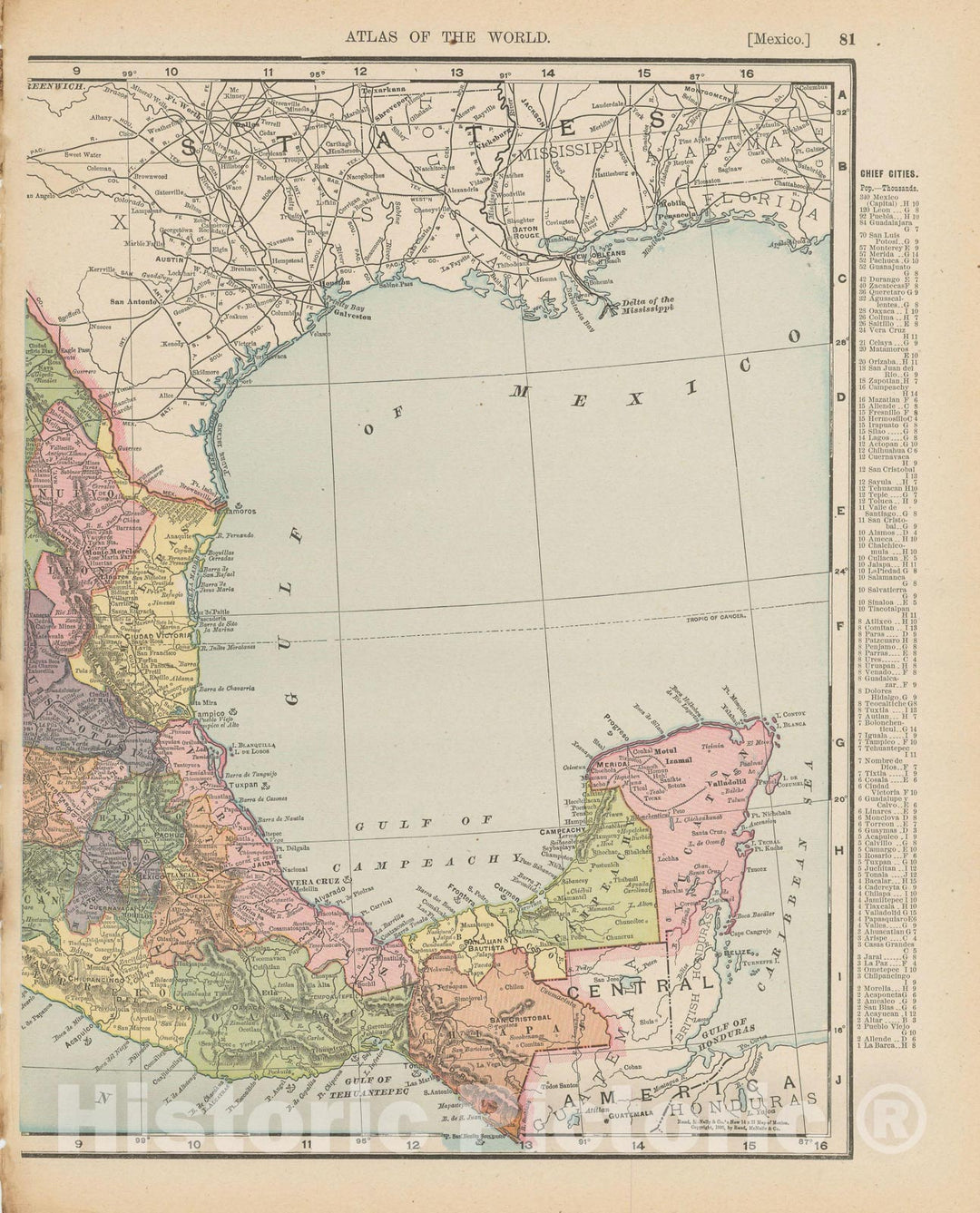 Historic Map : Mexico 1900 , Universal Atlas World , Vintage Wall Art