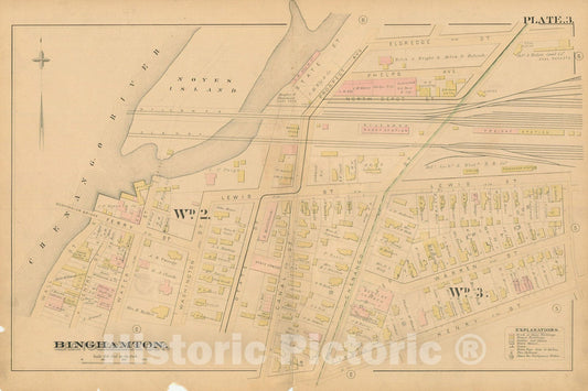 Historic Map : Atlas of Binghamton, New York, Binghamton 1885 Plate 003 , Vintage Wall Art