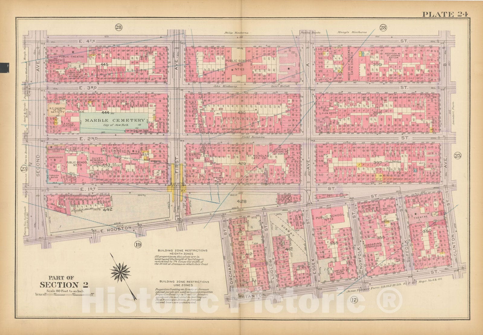 Historic Map : Atlas City of New York, Borough of Manhattan, Vol 1, Batery to 14th St 1922 - 1935 Plate 024 , Vintage Wall Art
