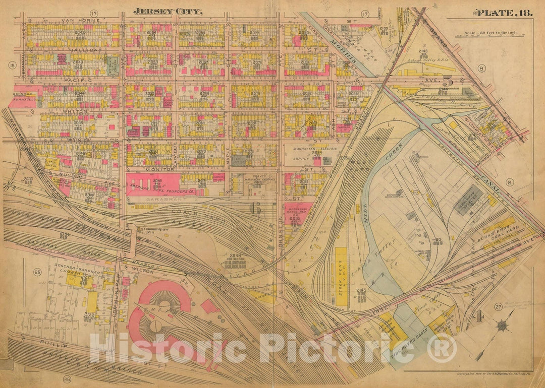 Historic Map : Jersey City 1919 Plate 018 , Vintage Wall Art