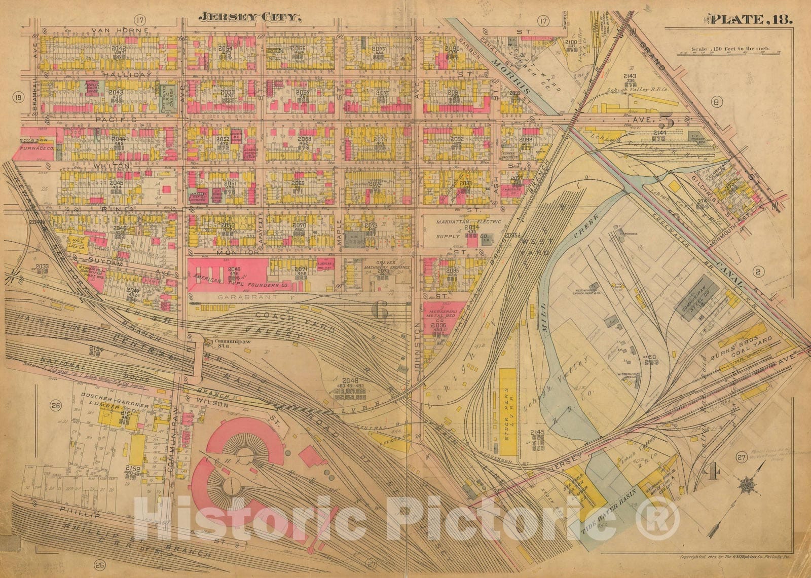 Historic Map : Jersey City 1919 Plate 018 , Vintage Wall Art