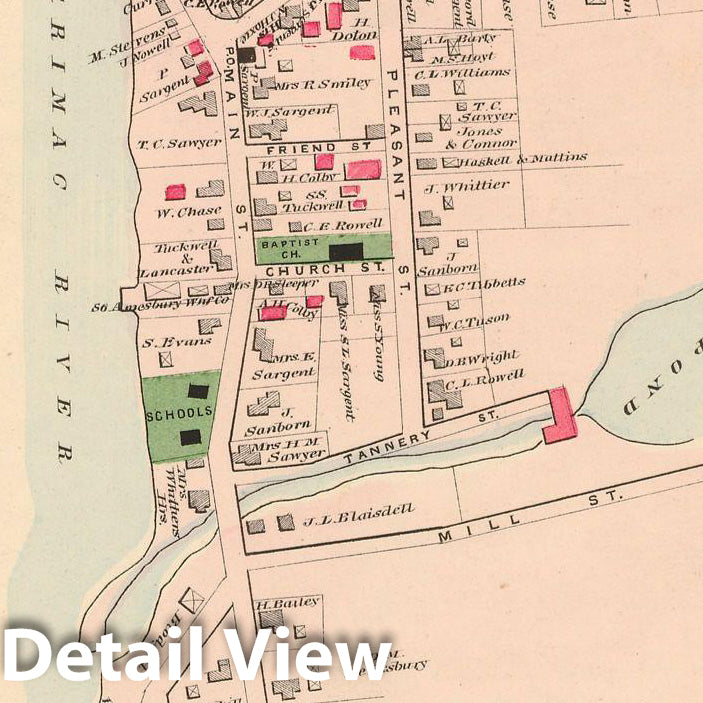 Historic Map : Atlas of Essex County, Merrimac & Merrimacport 1884 , Vintage Wall Art