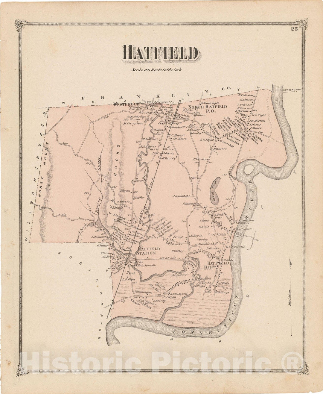 Historic Map : Atlas of Hampshire County Massachusetts, Hatfield 1873 , Vintage Wall Art