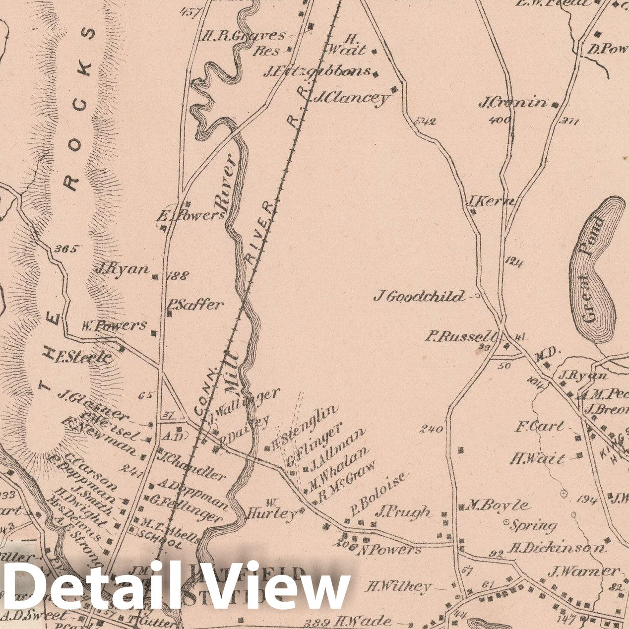 Historic Map : Atlas of Hampshire County Massachusetts, Hatfield 1873 , Vintage Wall Art