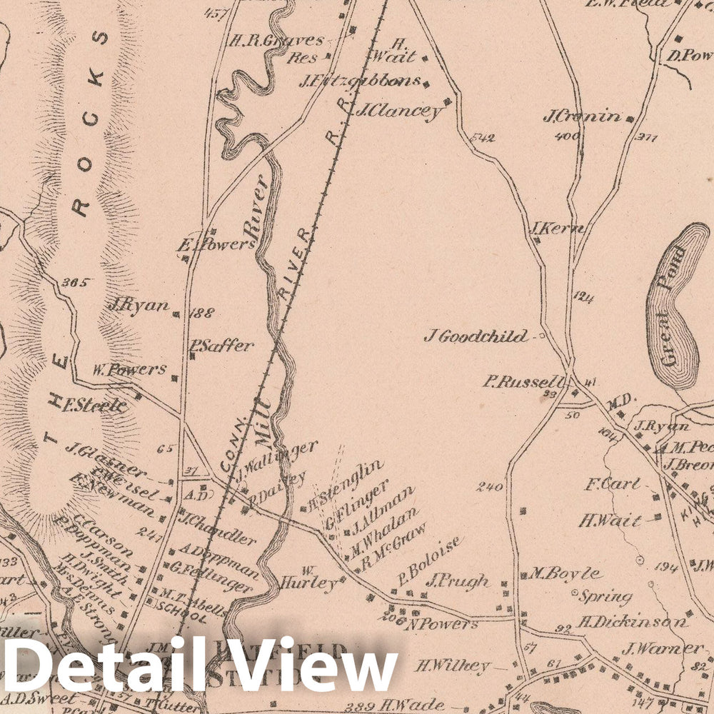 Historic Map : Atlas of Hampshire County Massachusetts, Hatfield 1873 , Vintage Wall Art