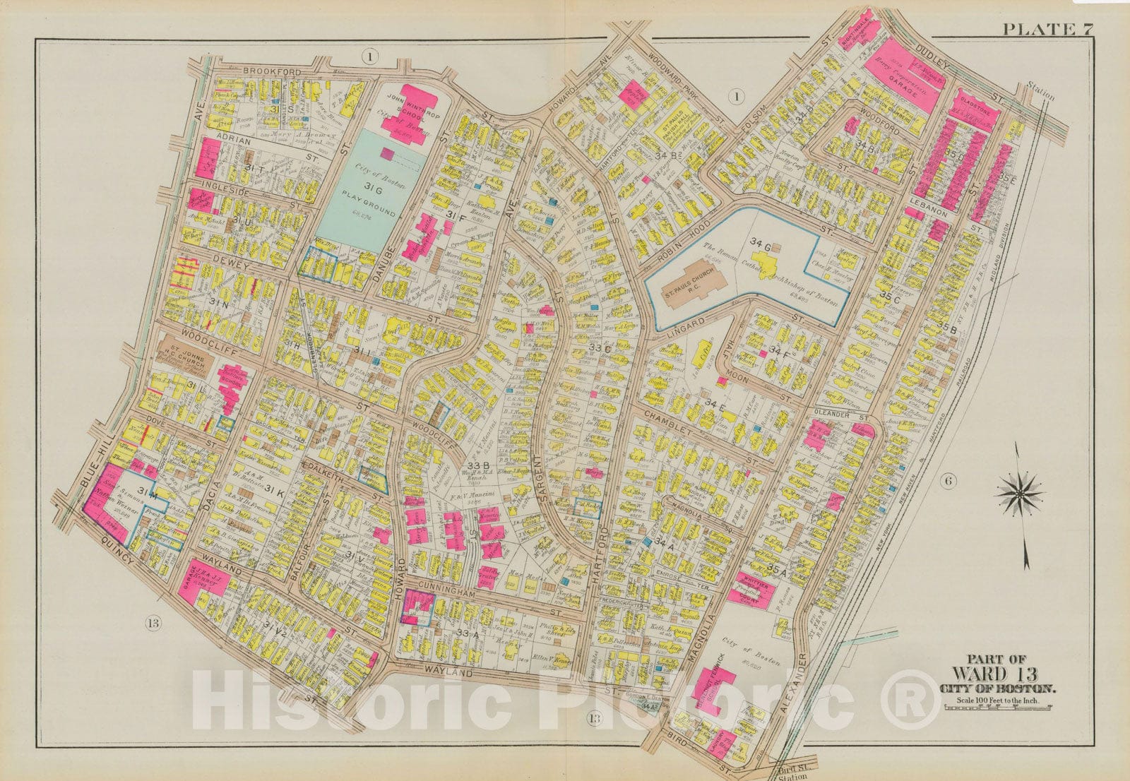 Historic Map : Atlas City of Boston, Dorchester, Dorchester 1933 Plate 007 , Vintage Wall Art