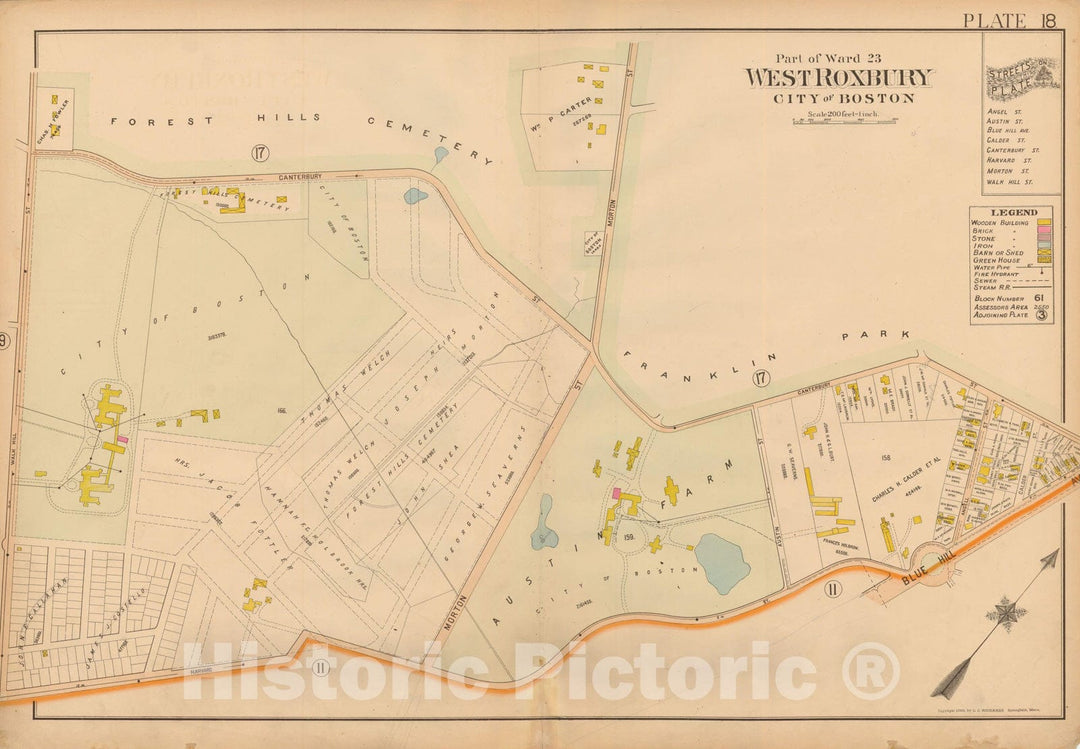 Historic Map : Atlas of Dorchester, West Roxbury and Brighton, Dorchester 1899 Plate 018 , Vintage Wall Art