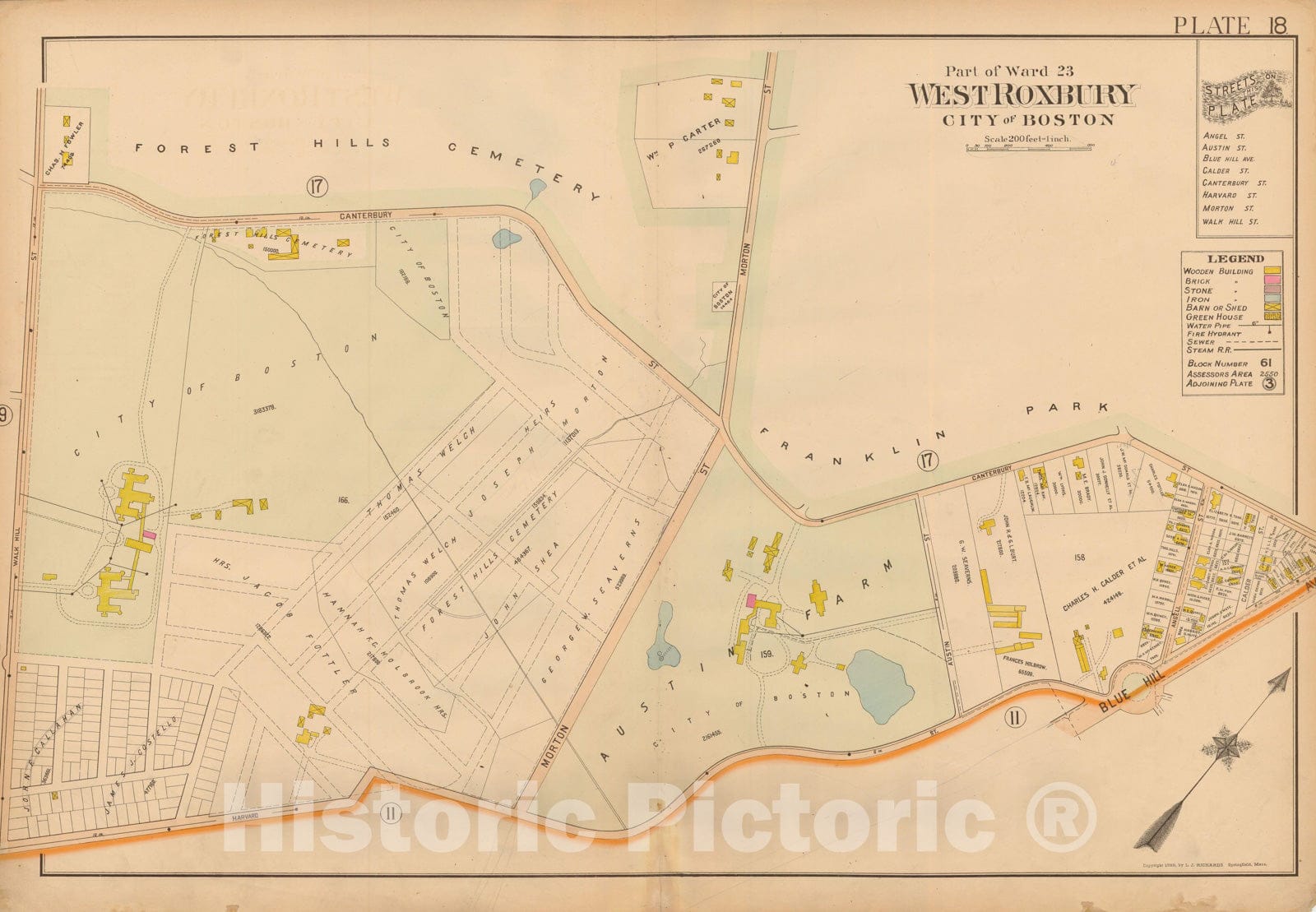 Historic Map : Atlas of Dorchester, West Roxbury and Brighton, Dorchester 1899 Plate 018 , Vintage Wall Art