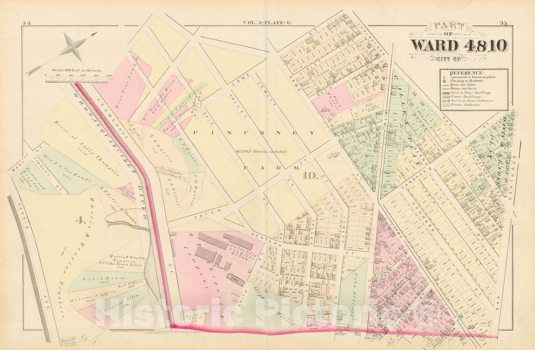 Historic Map : City Atlas of Providence Rhode Island by Wards, Volume III, Providence 1875 Plate G , Vintage Wall Art