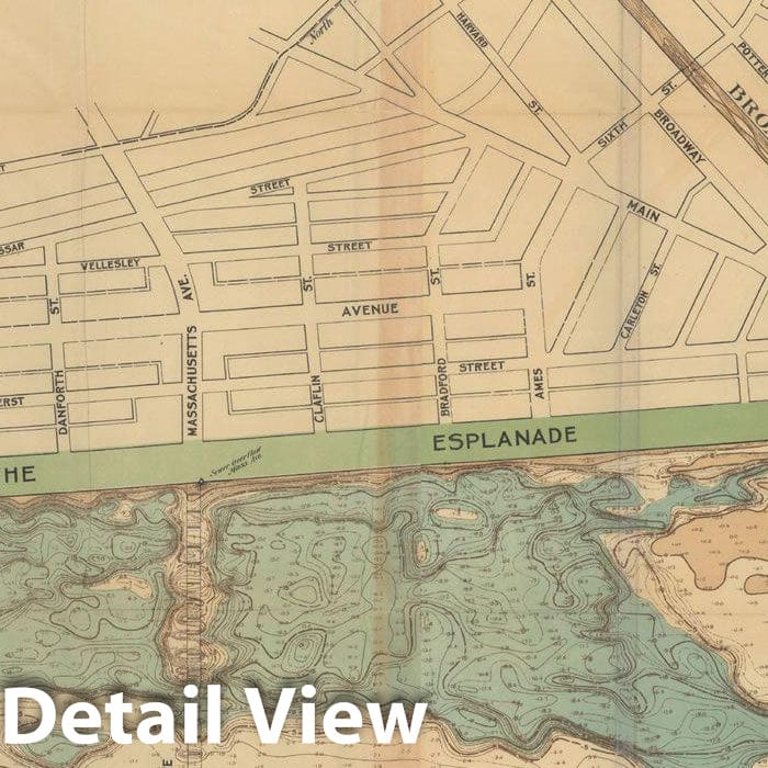 Historic Map : Charles River Lower Basin Contour Map 1902 Charles River Dam Report , Vintage Wall Art