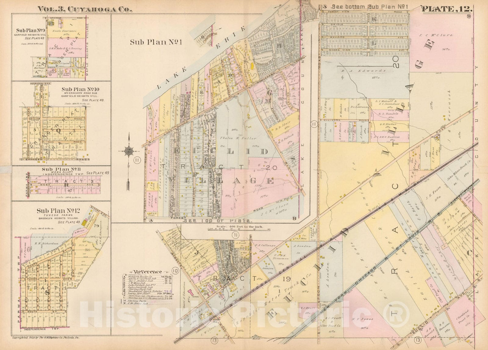 Historic Map : Plat Book of The City of Cleveland, Vol. Three, Cleveland 1920 Plate 012 , Vintage Wall Art