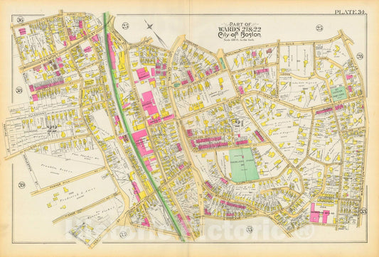 Historic Map : Atlas City of Boston, City Proper and Roxbury, Boston & Roxbury 1890 Plate 034 , Vintage Wall Art