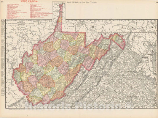 Historic Map : West Virginia 1903 , Rand McNally Business Atlas , Vintage Wall Art