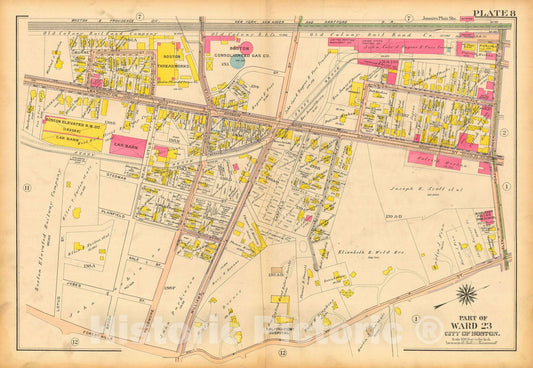 Historic Map : Atlas City of Boston, West Roxbury, Jamaica Plain 1914 Plate 008 , Vintage Wall Art