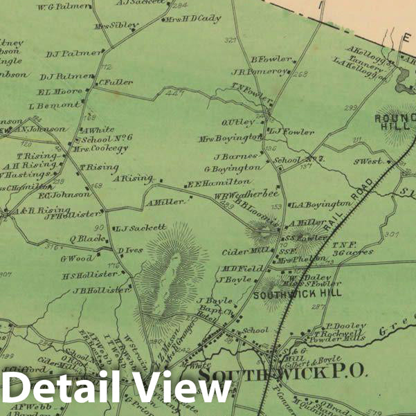Historic Map : Atlas of Hampden County Massachusetts, Southwick 1870 , Vintage Wall Art