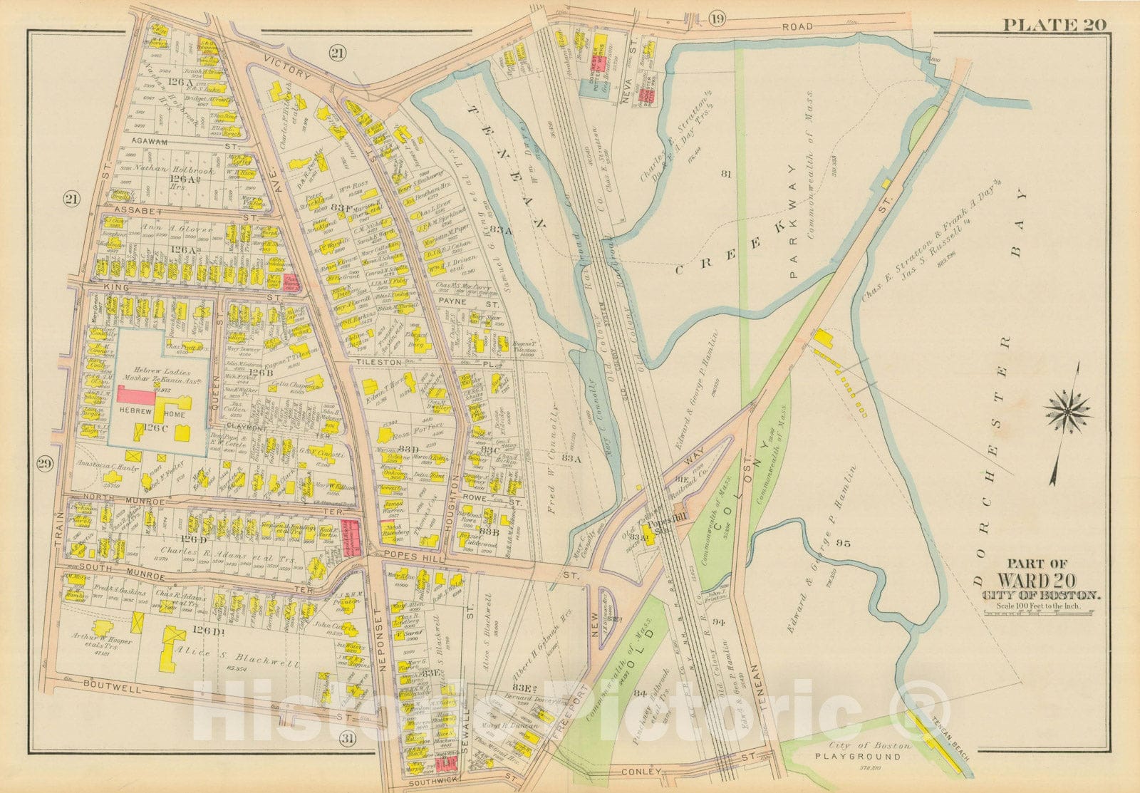 Historic Map : Atlas City of Boston, Dorchester, Dorchester 1918 Plate 020 , Vintage Wall Art