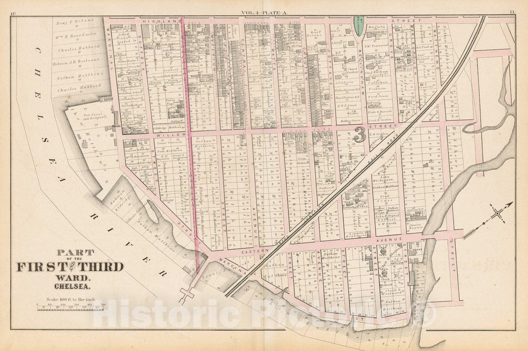 Historic Map : Atlas of county of Suffolk, MA Vol. 4, Chelsea 1874 Plate A , Vintage Wall Art