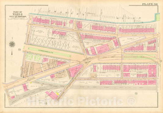 Historic Map : Atlas City of Boston, Boston Proper and Back Bay, Boston 1917 Plate 034 , Vintage Wall Art