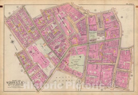 Historic Map : Atlas of Boston Proper, 1898 Plate 001 , Vintage Wall Art
