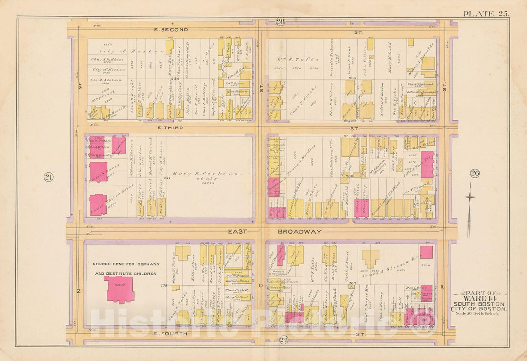 Historic Map : Atlas of South Boston, South Boston 1891 Plate 025 , Vintage Wall Art
