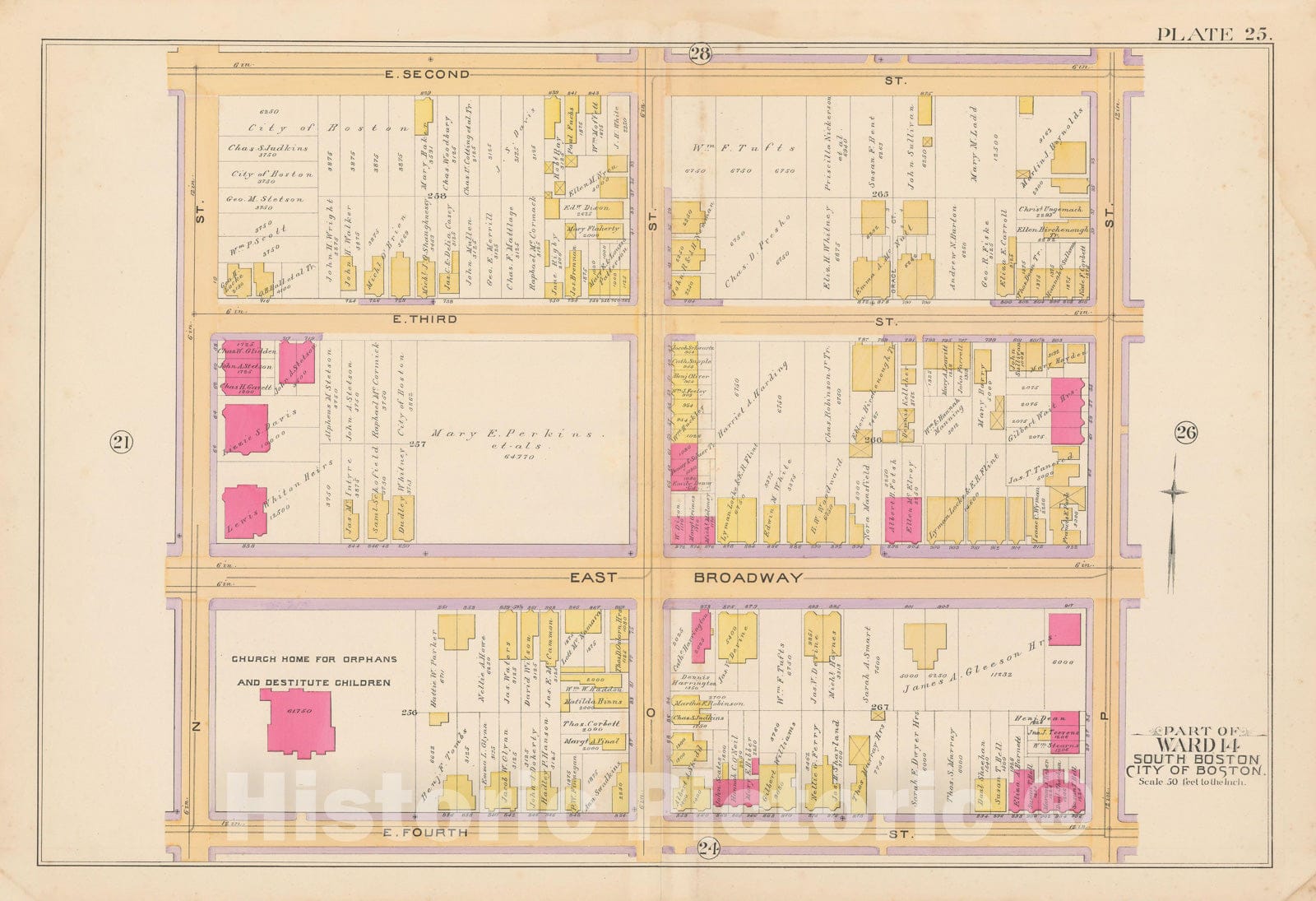 Historic Map : Atlas of South Boston, South Boston 1891 Plate 025 , Vintage Wall Art