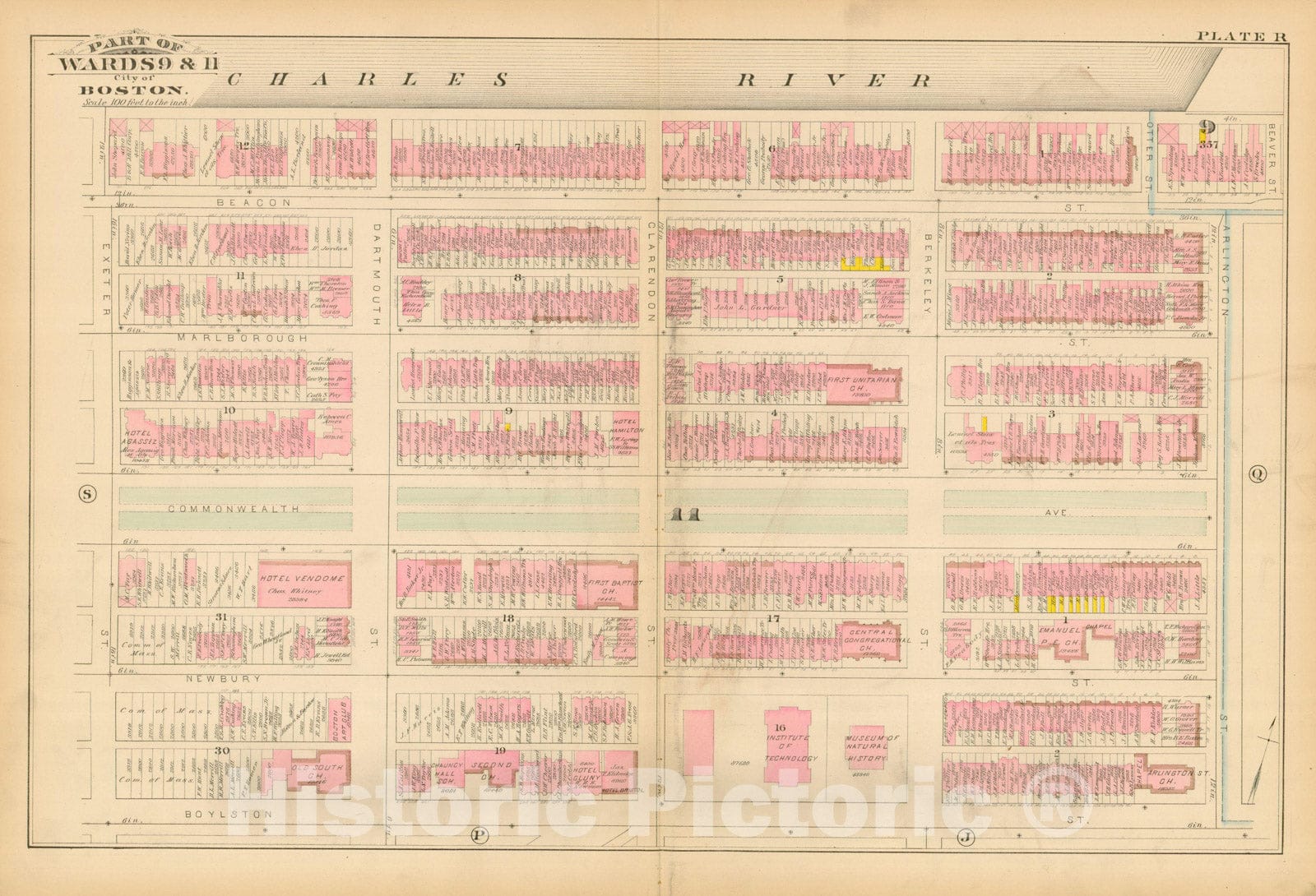 Historic Map : Atlas City of Boston, Boston Proper, Volume I, Boston 1883 Plate R , Vintage Wall Art