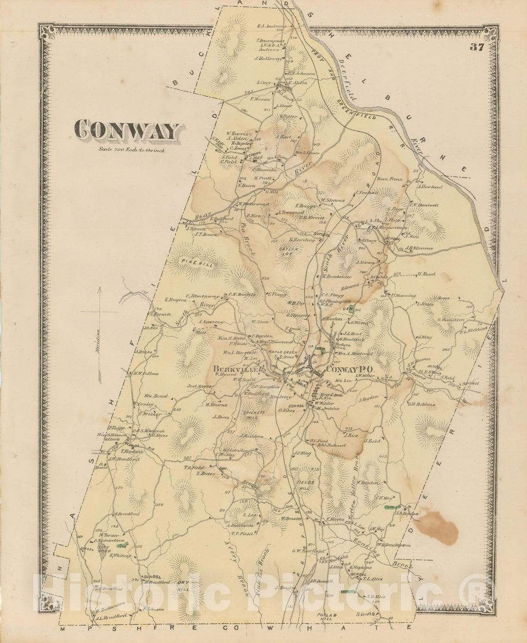 Historic Map : Atlas of Franklin Co. Massachusetts, Conway 1871 , v2, Vintage Wall Art
