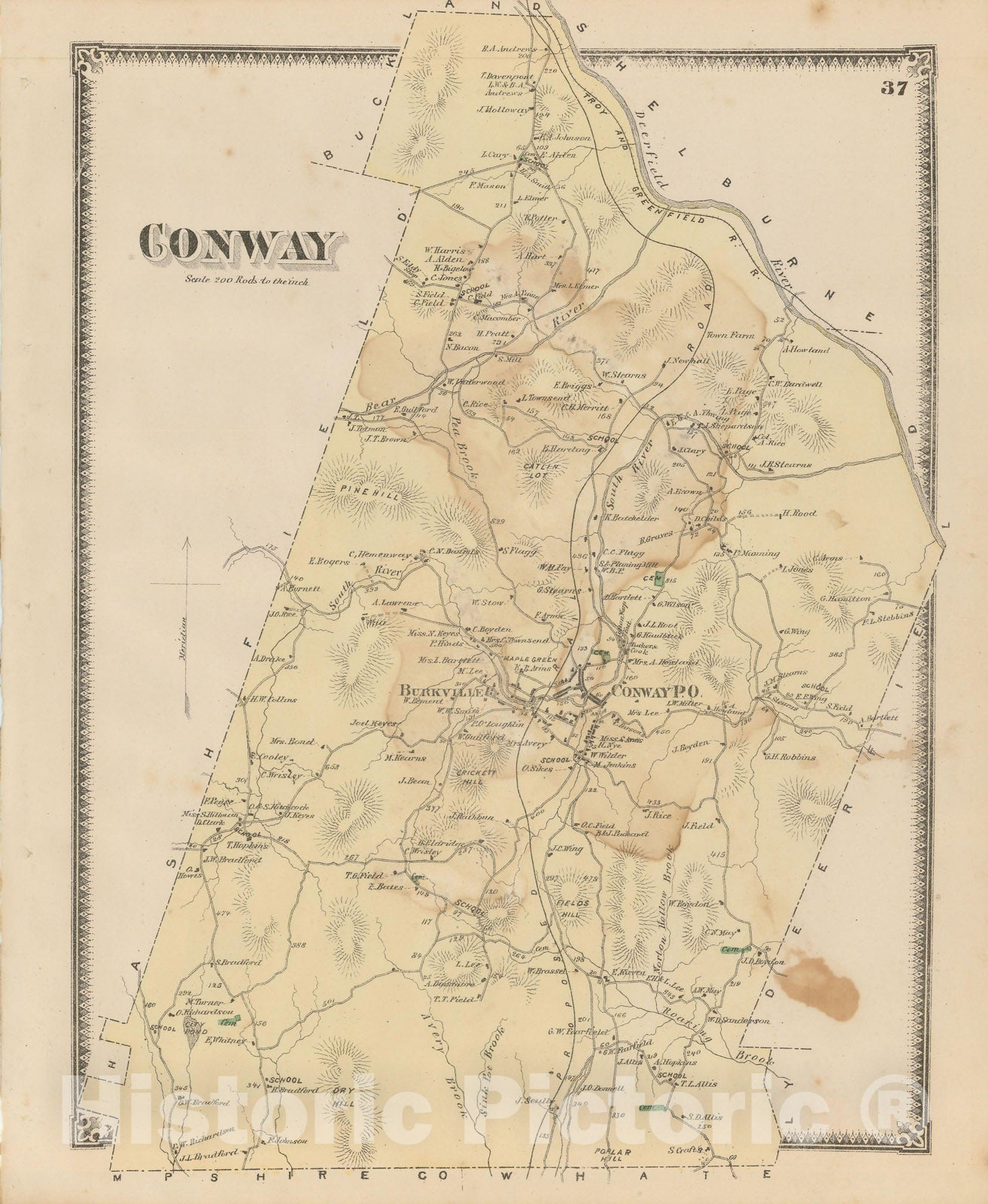 Historic Map : Atlas of Franklin Co. Massachusetts, Conway 1871 , v2, Vintage Wall Art