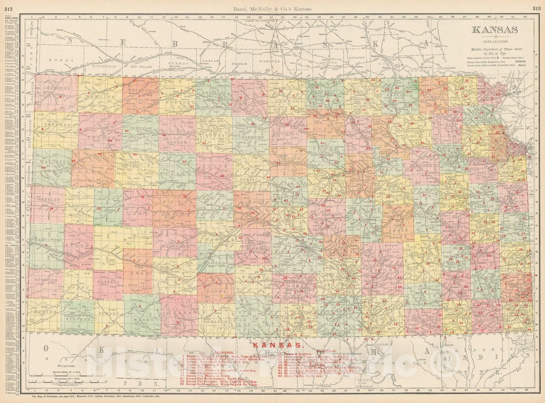 Historic Map : Kansas 1903 , Rand McNally Business Atlas , Vintage Wall Art