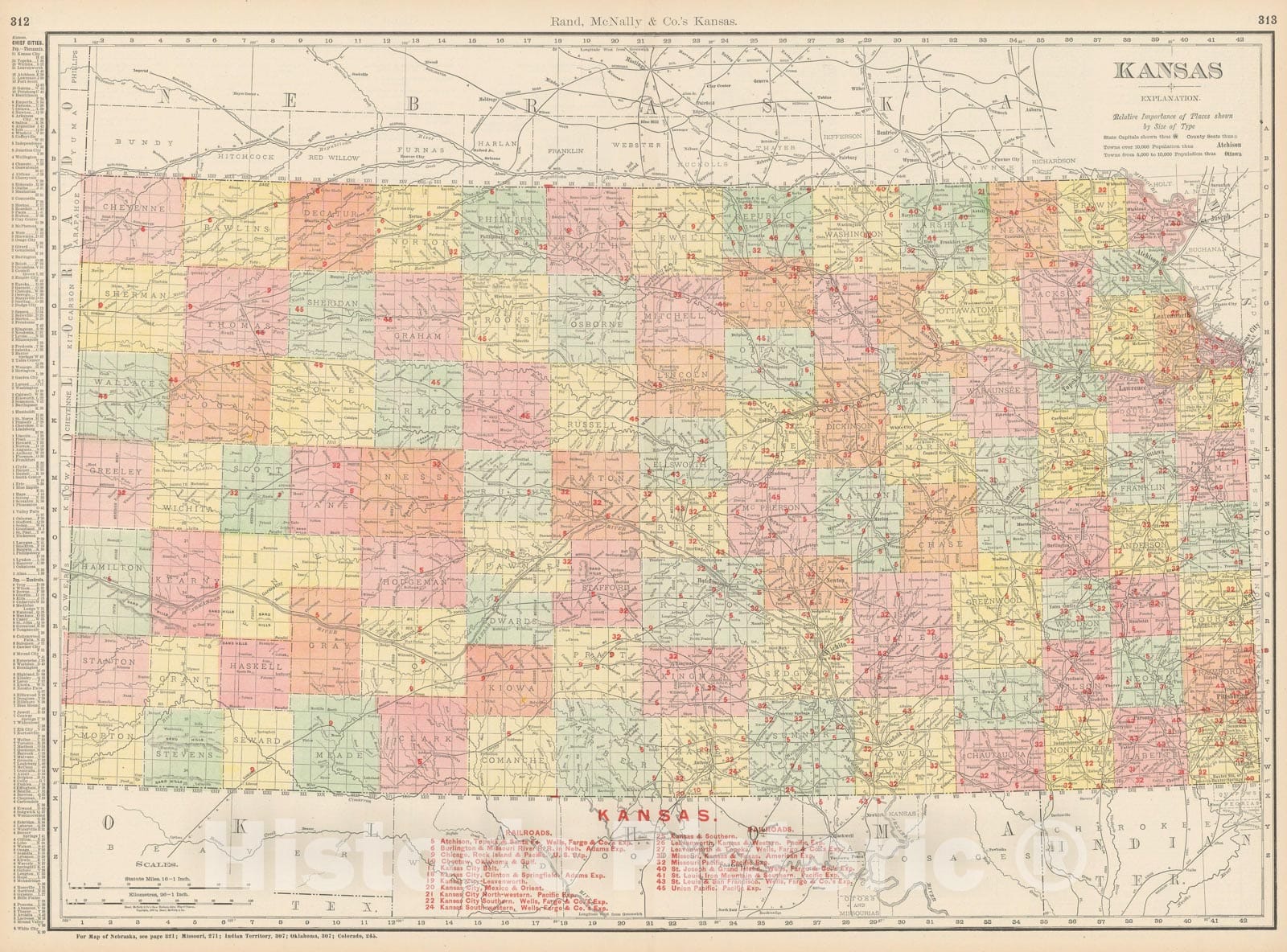 Historic Map : Kansas 1903 , Rand McNally Business Atlas , Vintage Wall Art