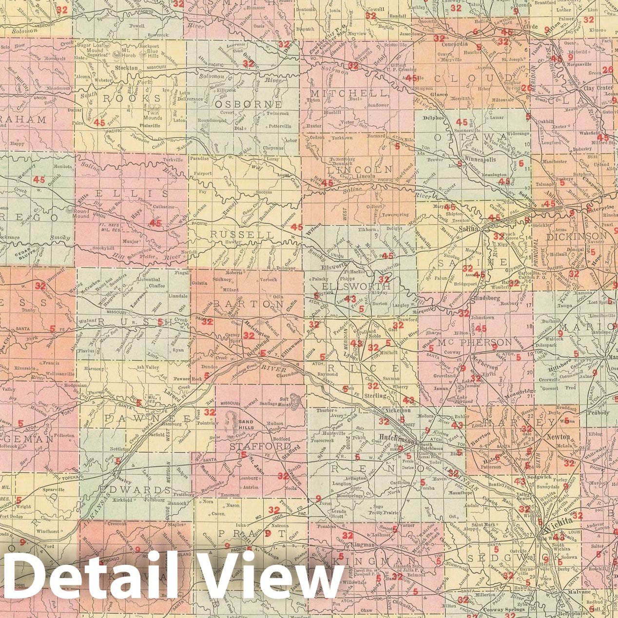 Historic Map : Kansas 1903 , Rand McNally Business Atlas , Vintage Wall Art