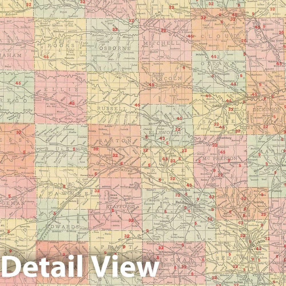 Historic Map : Kansas 1903 , Rand McNally Business Atlas , Vintage Wall Art
