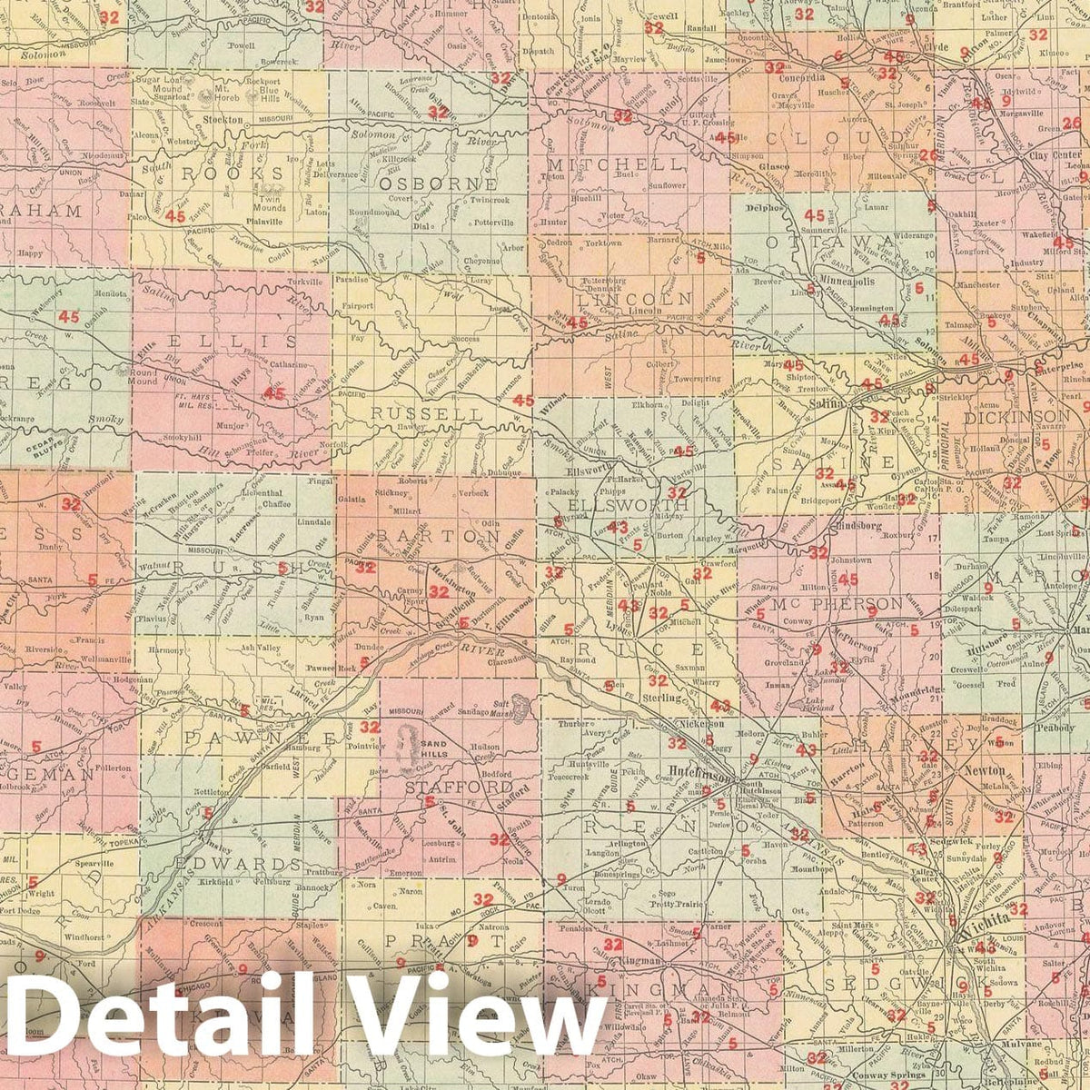Historic Map : Kansas 1903 , Rand McNally Business Atlas , Vintage Wal ...