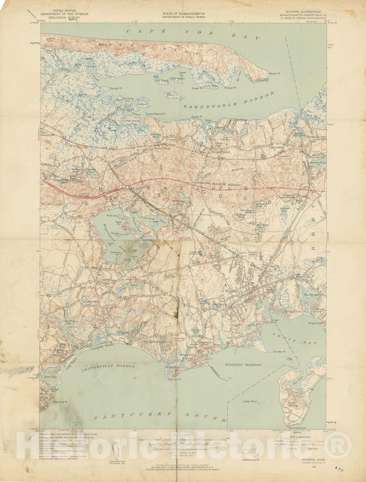 Historic Map : USGS 7.5 Minute Sheets and Quadrangles, Barnstable & Hyannis 1950 Topographic Map , Vintage Wall Art