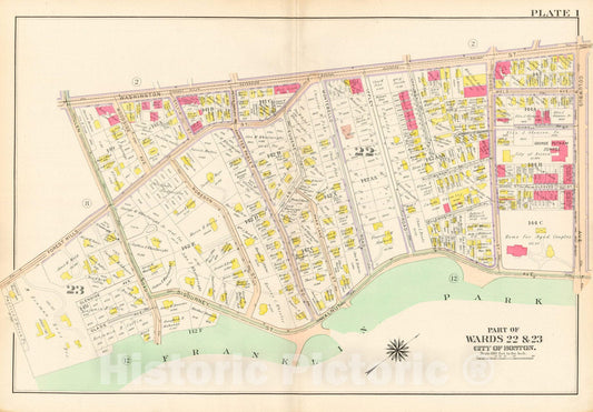 Historic Map : West Roxbury, & Roslindale, 1905 Plate 001 , Vintage Wall Art