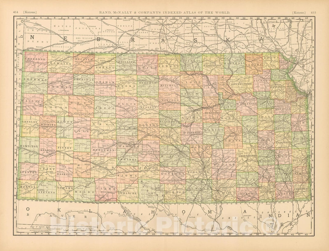Historic Map : Kansas 1894 , Vintage Wall Art
