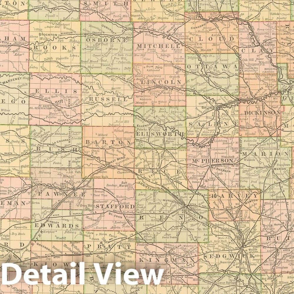 Historic Map : Kansas 1894 , Vintage Wall Art