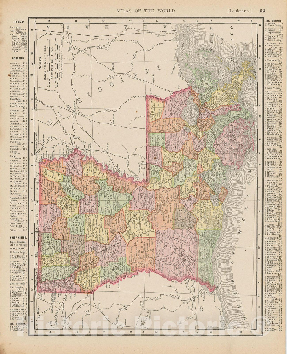 Historic Map : Louisiana 1900 , Universal Atlas World , Vintage Wall Art